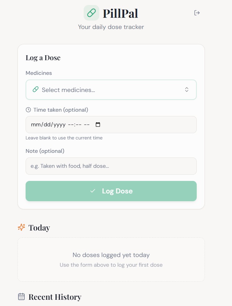 Screenshot of PillPal, a medication tracking app